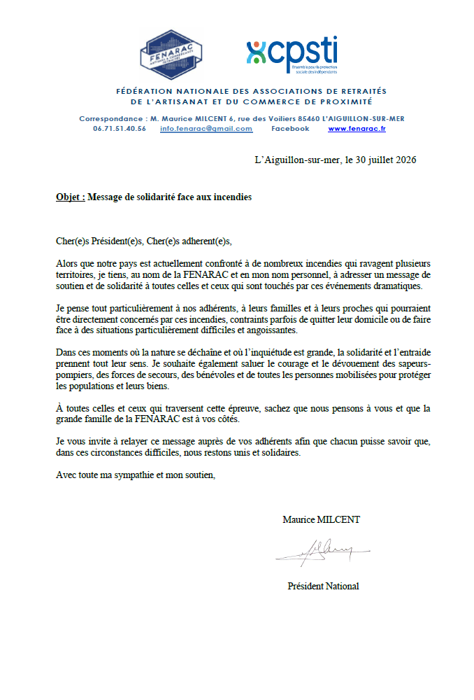 Courrier du président solidarité